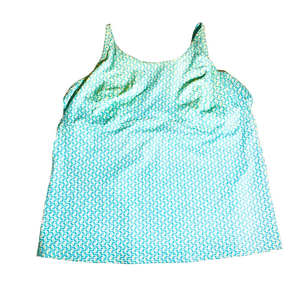 LANDS’ END Tankini 16D Tiffany Blue/White Square Pattern - Excellent - Like New
